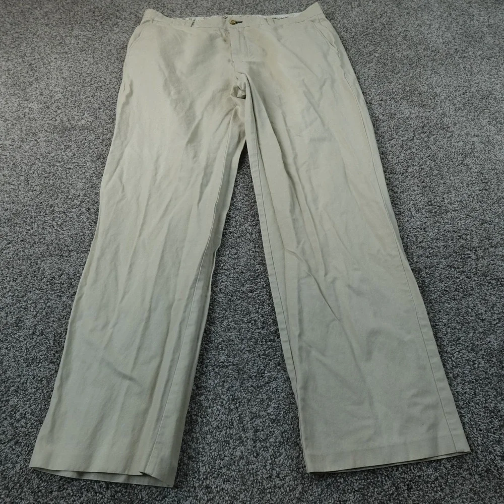 Tommy Bahama Pants Mens 38X32 Beige Tan Silk Chino Trouser Flat Front Straight